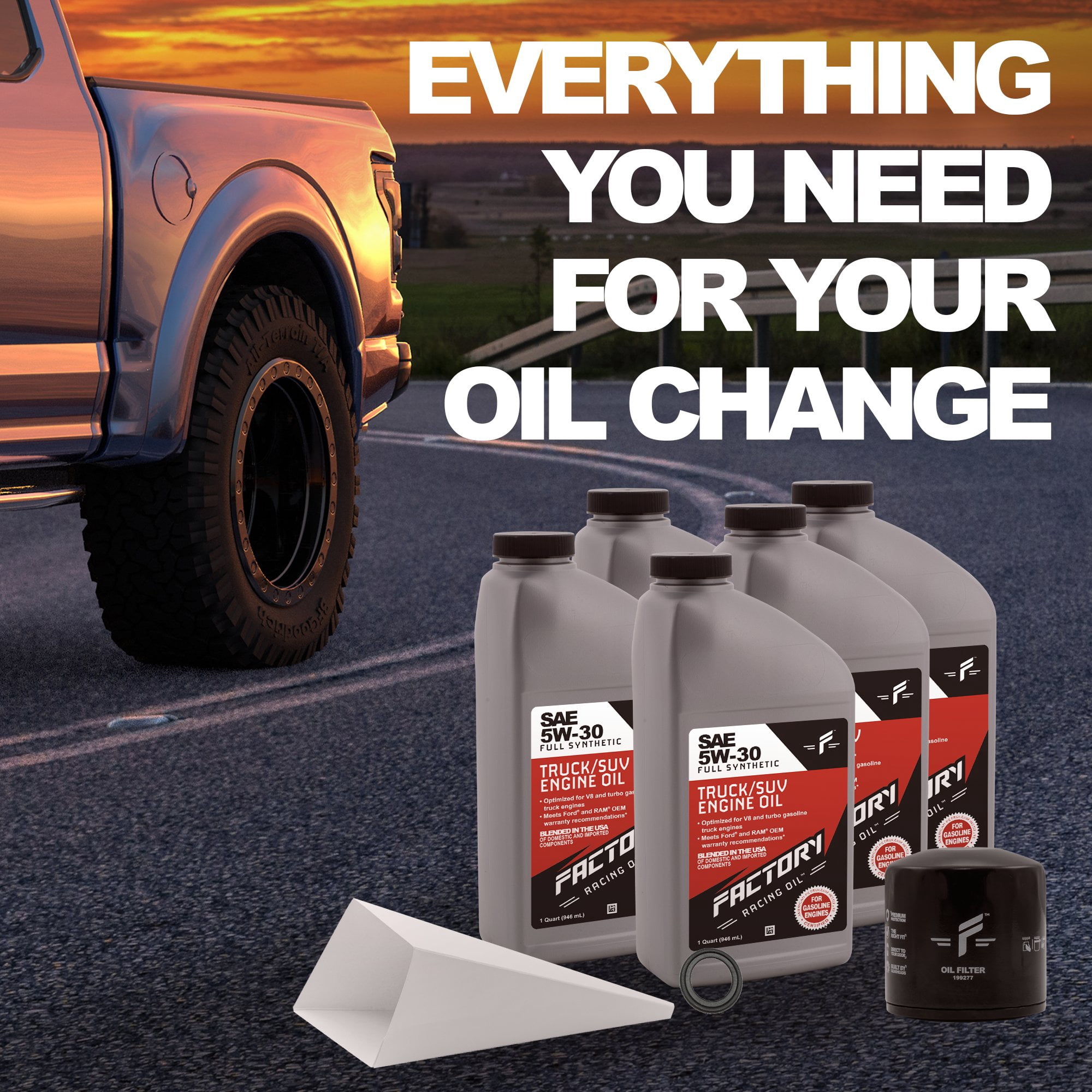Factory Racing Parts Oil Change Kit Compatible With Dodge Durango 3.6L 2016-2020 0W-20 Full Synthetic Oil - 6 Quarts