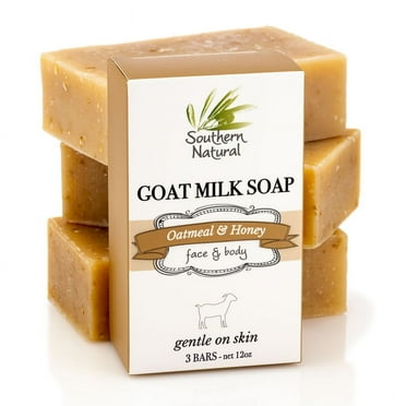 Southern Natural Oatmeal Soap Bar - 3 Pack - Unscented Handmade Goat Milk Soap For Men, Women Kids & Baby. Great For Face and Body. Fragrance Free