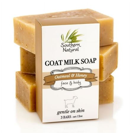 Southern Natural Oatmeal Soap Bar - 3 Pack - Unscented Handmade Goat Milk Soap For Men, Women Kids &Amp; Baby. Great For Face And Body. Fragrance Free