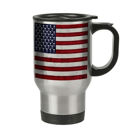 

KuzmarK Insulated Stainless Steel Travel Mug 14 oz. - American Flag Pop Art Skulls