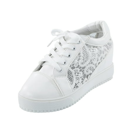 

Youmylove Women Sneakers Ladies Wedge Lace Pattern Trainer Sneakers For Ladies Ladies Wedge Platform Casual Shoes Inner Heightening Shoes Zapatos De Mujer