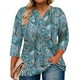 thumbnail image 1 of Blusa Romantii para mujer, talla grande, manga 3/4, cuello en V, azul y verde, 1 of 6