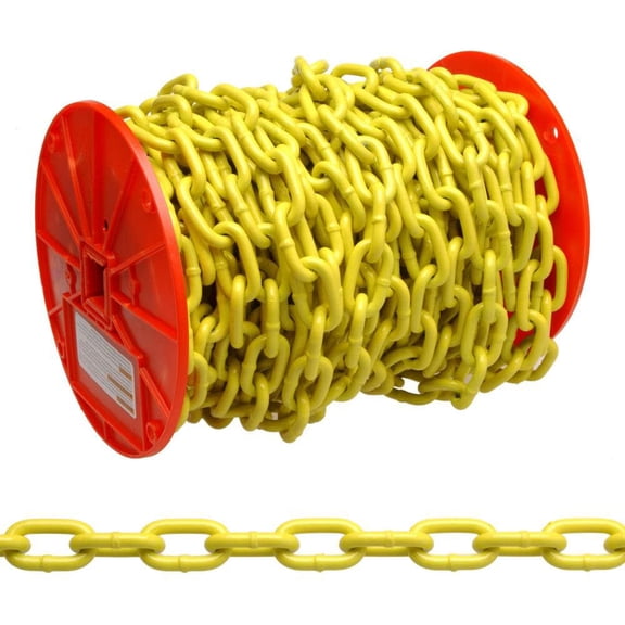 Campbell 1/4In Grade 30 Proof Coil Chain Yellow Polycoat 60' Per Reel