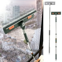 Leodye Professional Window Squeegee Cleaner Tool with Extension Pole, 2-in-1 Squeegee for Window Cleaning Kit with Scrubber and Rotating Head