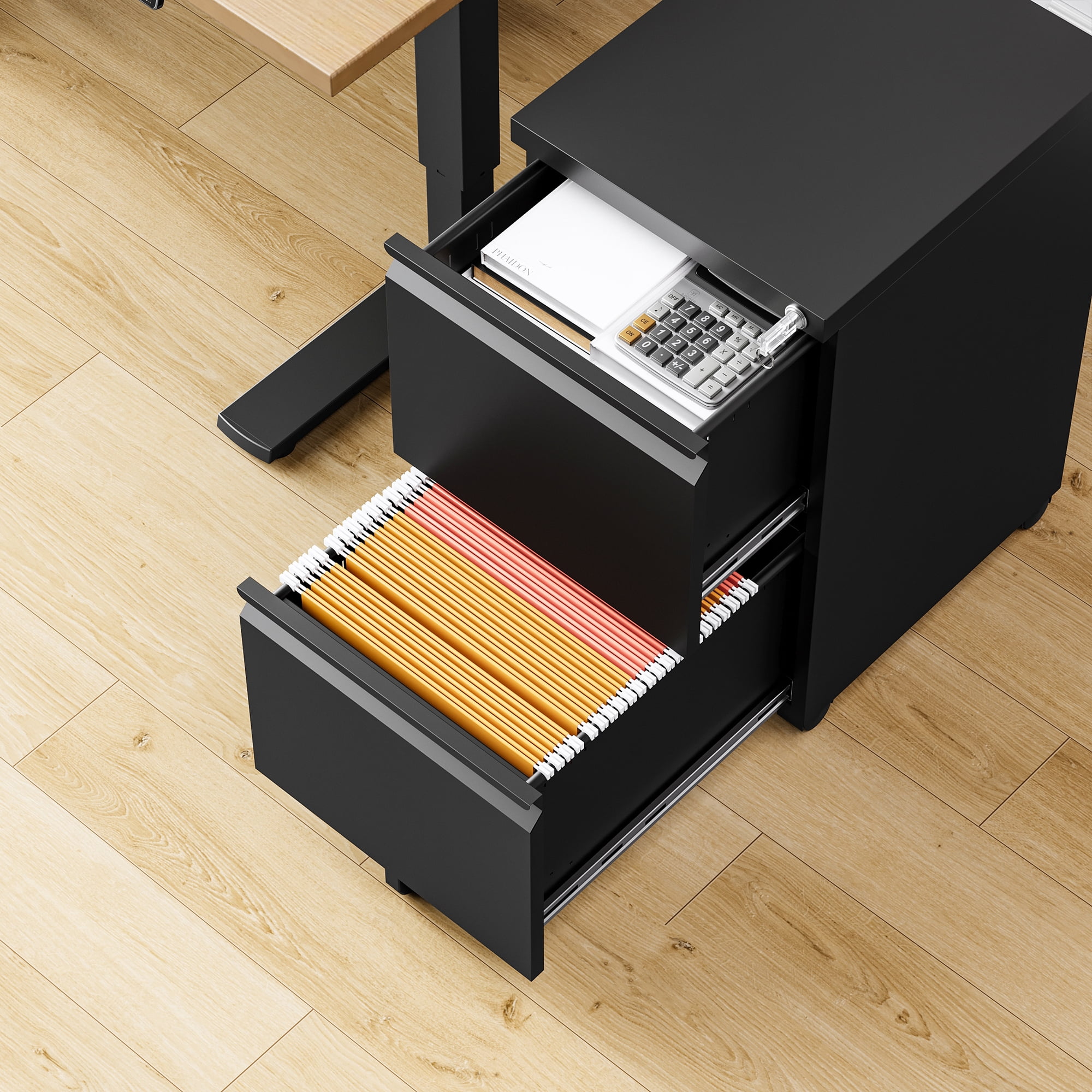 Fesbos 2 Drawer Mobile File Cabinet with Lock, Metal Rolling Filing Cabinets for Home Office, Fully Assembled, Black, Fits Letter/Legal/A4 Size Files