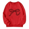 thumbnail image 2 of Sudadera infantil de poliéster con cuello redondo, hombros caídos, manga larga, estampado de lazo y capucha., 2 of 7