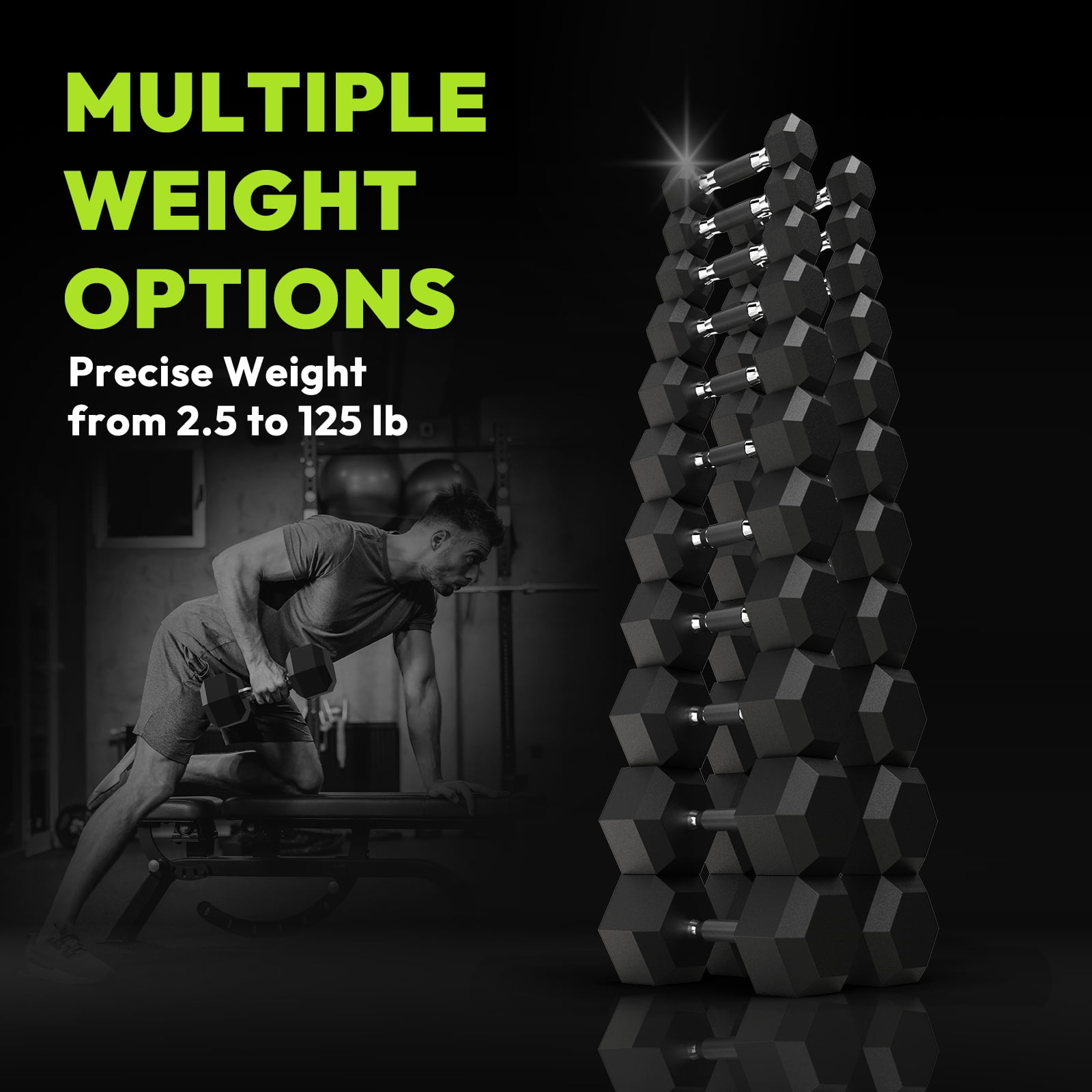 HANDBODE Hex Rubber Dumbbells, Non-Slip Handle Design for Secure & Comfortable Grip, Hand Weights for Strength Training and Home Gym / 170 LB
