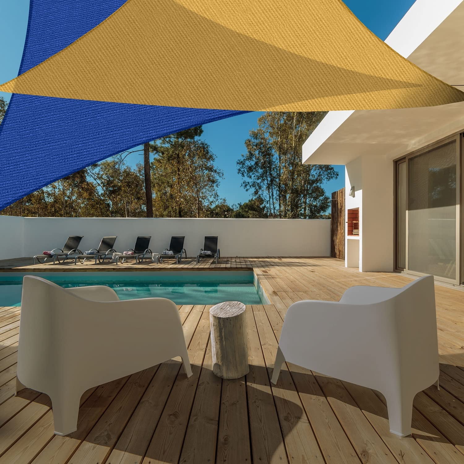 Outdoor Shade Sails, 16' x 16' x 22.6' Sun Shade Sail UV Block Canopy for Patio Backyard Lawn Garden, Cream
