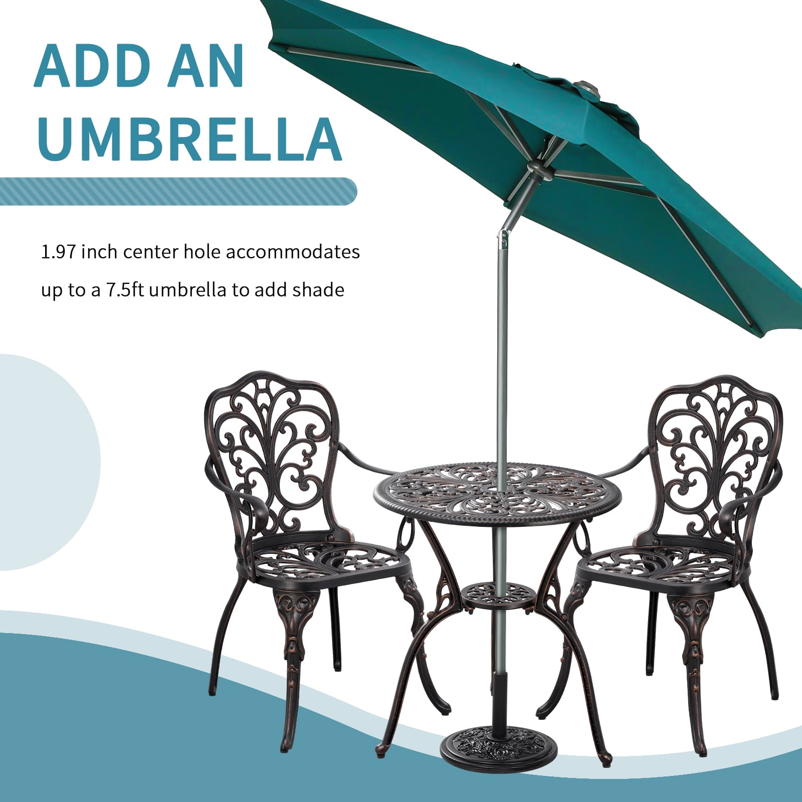 Withniture 3-Piece Bistro Table and Chairs Set of 2 Outdoor Furniture Patio Bistro Set, Bronze