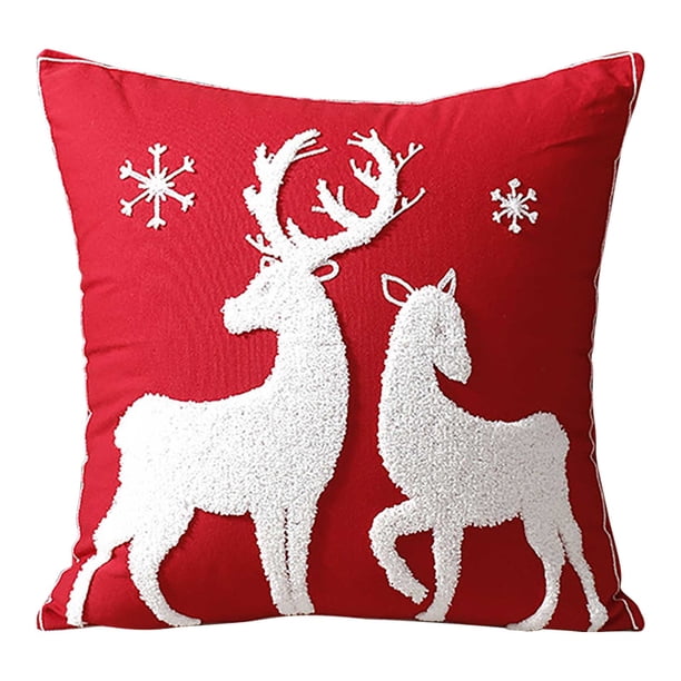 Cubiertas de Almohada de Navidad, Nuevo Lienzo de Algodón Bordado Ciervo Nieve Cojín de la Almohada de Navidad, Decoración Festiva Del Hogar para Sofá Cama Sillón