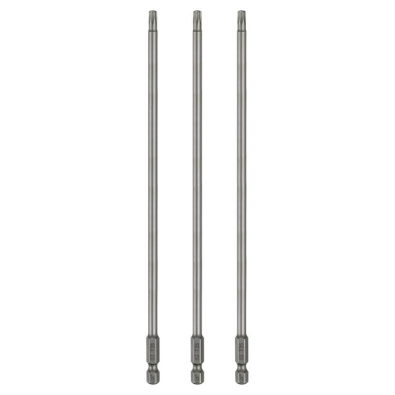 Uxcell 3pcs T25 Torx Head Screwdriver Bit 1/4" Hex Shank 8" (200mm) Long Magnetic No Hole Tip 6 Point Star Screw Driver
