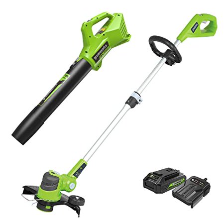 Greenworks 24V 2Ah Powerall String Trimmer & Blower Combo with USB Battery & Slow Charger Outdoor Power Tool Set