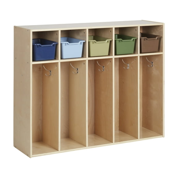 ECR4Kids Streamline 5-Section Toddler Coat Locker and 5 Scoop Front Bins, Cubby Storage, Natural