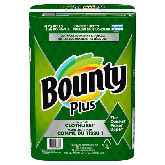 Bounty Plus Serviettes en Papier 12 Rouleaux x 86 Feuilles