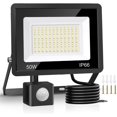 thumbnail image 1 of 50W LED Outdoor Floodlight, Outdoor Security Light with Motion Sensor, 4500 Lumens, 6500K, PIR Security Light, IP66, Daylight Waterproof, with 2m Cable, 1 of 5