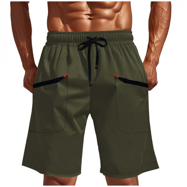 Dagugfen Mens Cargo Shorts Elastic Waist Drawstring Loose Outdoor Running Shorts with Zipper Pockets