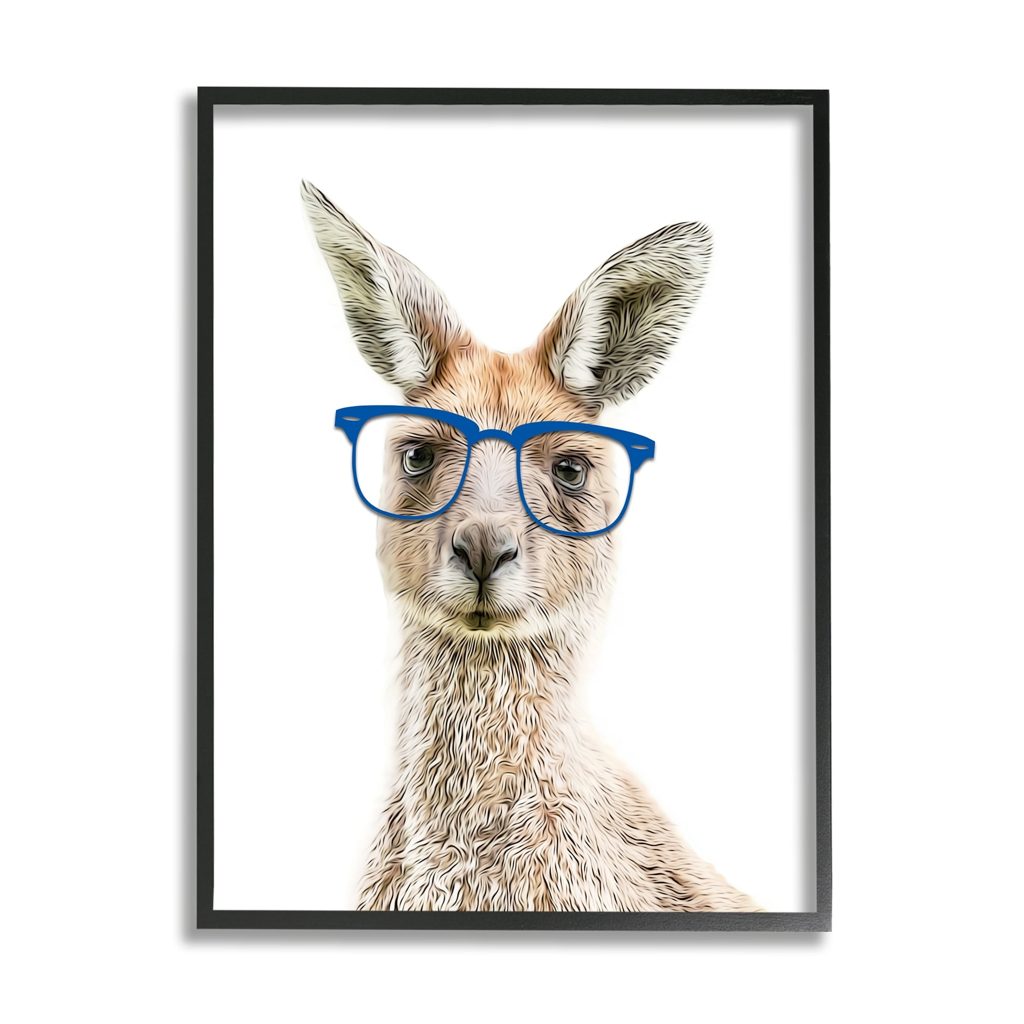 Stupell Industries Kangaroo Blue Hipster Glasses Animals & Insects Painting White Framed Art Print Wall Art