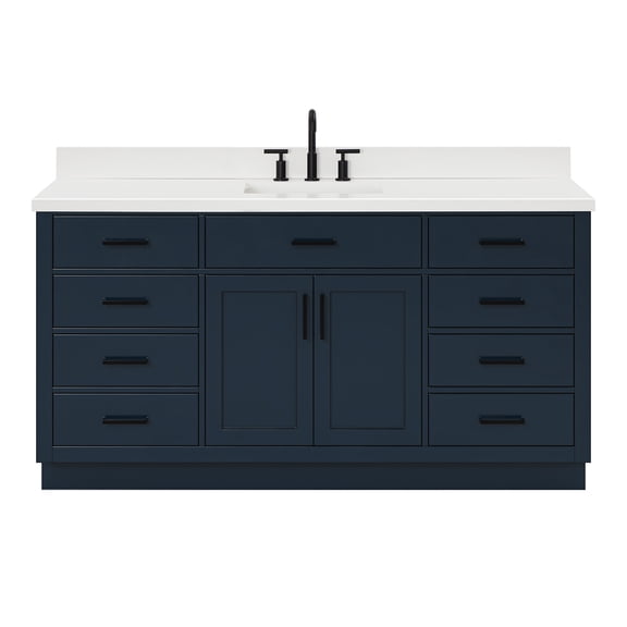 Ariel Hepburn 67 Inch Single Rectangle Sink Vanity With White Quartz Countertop With 1.5 Edge In Midnight Blue