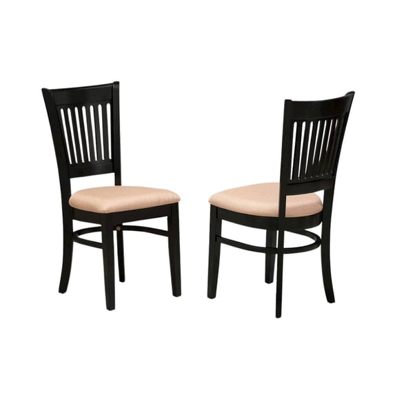FurniFact Black Dining Chair, Fabric Seat, Slatted Back, Set of 2, Rubber Wood