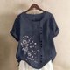 thumbnail image 1 of Xuyuer Women's Spring And Summer Block Print Round Neck Button Short Sleeve Casual T-Shirt, 1 of 5