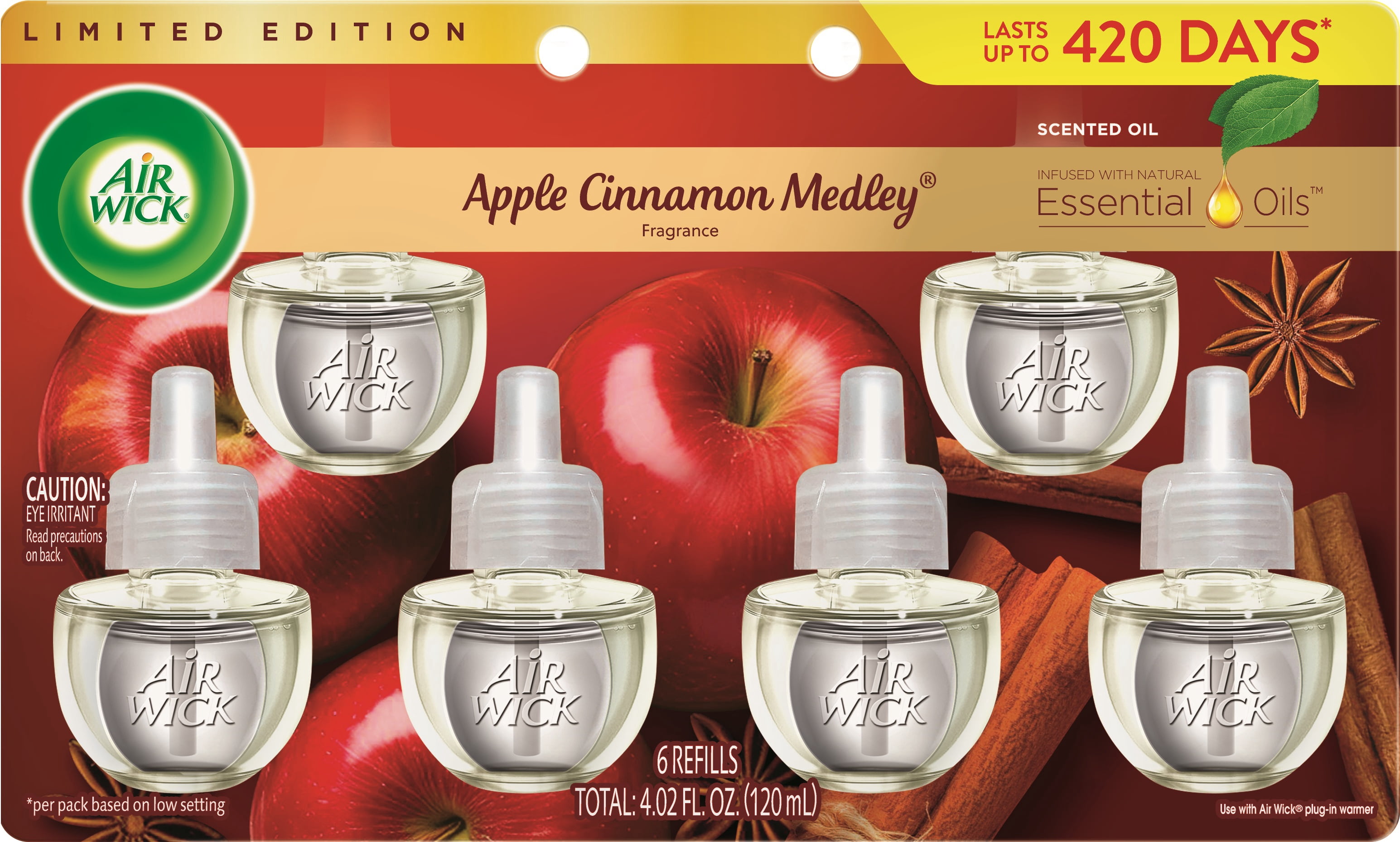 (4 pack) Air Wick Plug‑In Scented Oil Refill Air Freshener, Apple Cinnamon Medley, 6 Count