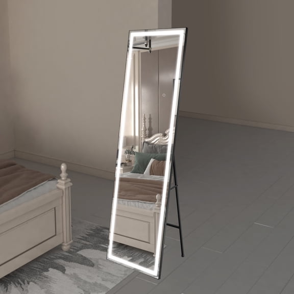 Sumerain Full Length Mirror with LED Lights, 67"x20" Floor Mirror with Dimming & 3 Color Lighting, Tall Full Body Mirror for Bedroom, Dressing Room, Cloakroom, Black Frame