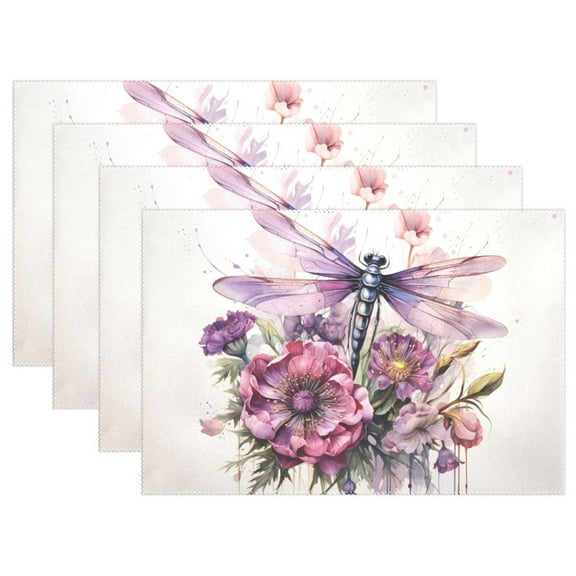 Dragonflies and Flowers 12×18 inch Placemats Heat Resistant Washable Foldable Rectangular Placemats Set Decoration Indoor Outdoor for Kitchen Dining Table 1PC