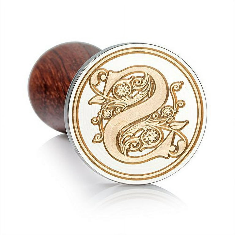 Mceal Wax Seal Stamp, Silver Brass Head with Wooden Handle, Regal Letter S