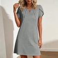 thumbnail image 2 of Sentmoon Robe à Manches Courtes pour Femmes, Robes de Vacances à la Plage 2026 Été, Couleur Unie, Col Rond, Plissée, Respirante, Coupe Ample, Robe Midi Hawaïenne, Basique pour Sorties et Fêtes, P-2TG, 2 of 7