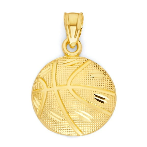 Golden Fire Solid 10k Gold Basketball Pendant - Sports Jewelry Gifts for Men and Women