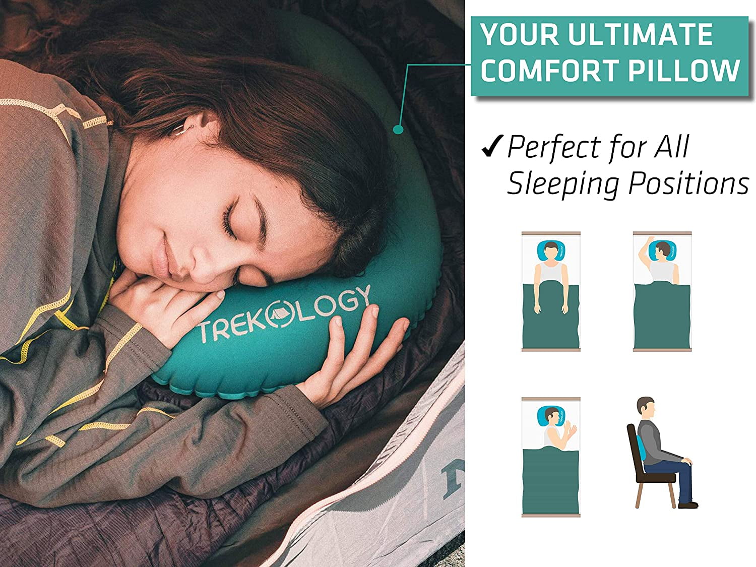 TREKOLOGY Ultralight Inflatable Camping Travel Pillow  ALUFT 2.0 Compressible 