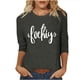 thumbnail image 1 of Mujeres Tres Cuartos de Manga Tops Día de la Mujer Impreso Cuello Redondo Blusa Suelta, Suéter de Manga Casual 3/4 para el Uso de Primavera Y Verano, 1 of 5