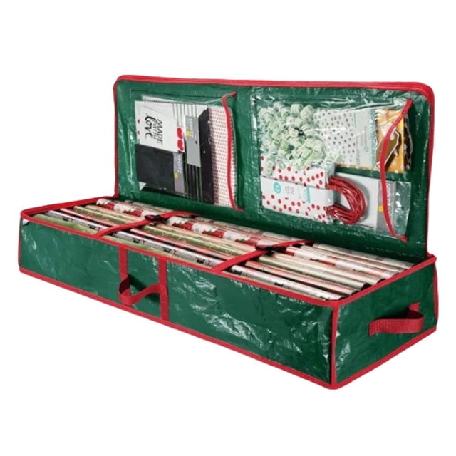 Christmas Wrapping Paper Storage Containers, Xmas Gift Wrap Organizer with Pockets, 40 Inch Gift Wrap Organizer, Underbed Storage for Christmas Decorations Gift Wrap Container