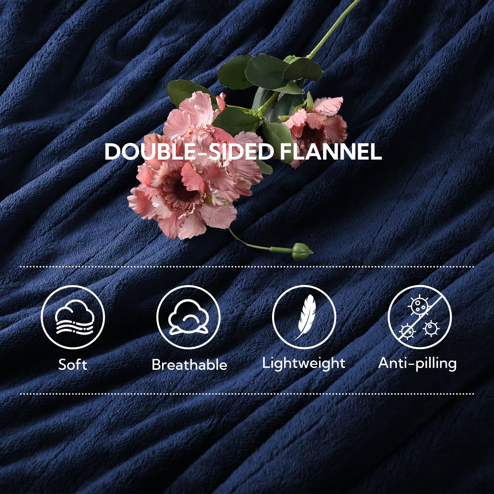 SUNNY HEAT Electric Heated Blanket 50'' x 60'', Soft and Lightweight Plush Double-Sided Flannel Electric Blanket, Navy