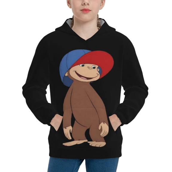 Youth Curious George Hoodies Boys & Girls Hooded Sweatshirt Over 7 Years Kids Pullover Long Sleeve Hoody Tops