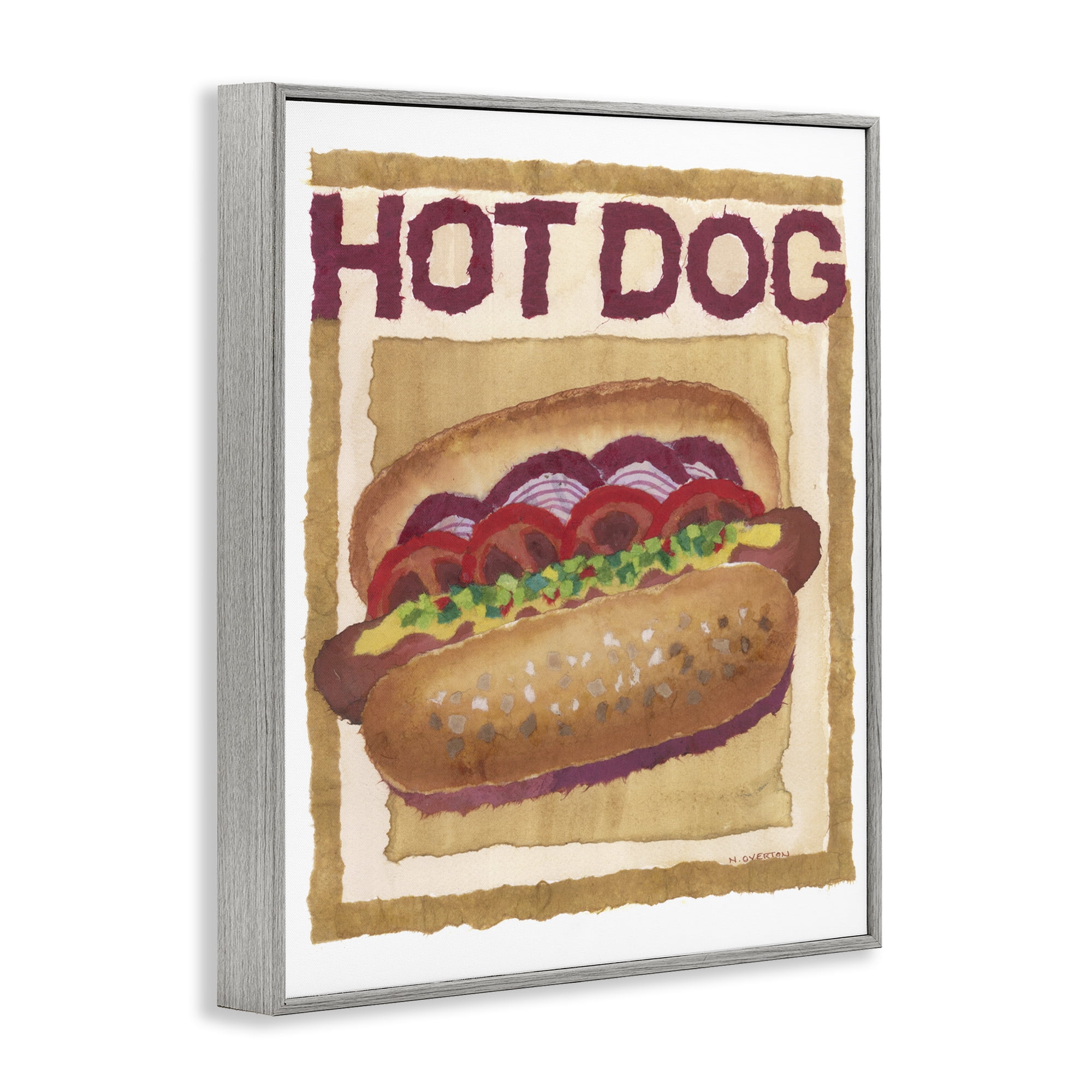 Stupell Industries Traditional Hot Dog Food & Beverage Painting Gray Framed Art Print Wall Art, 16 x 20