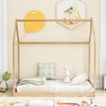 thumbnail image 4 of Harper & Bright Designs Twin Size Wood Floor House Bed, Wooden Bedframe with Roof for Kids Teens, Natural, 4 of 11