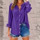 thumbnail image 1 of Neewe Womens Plain V Neck Button Down Shirts Long Sleeve Tops Casual Collared Blouses Loose Fit, 1 of 6