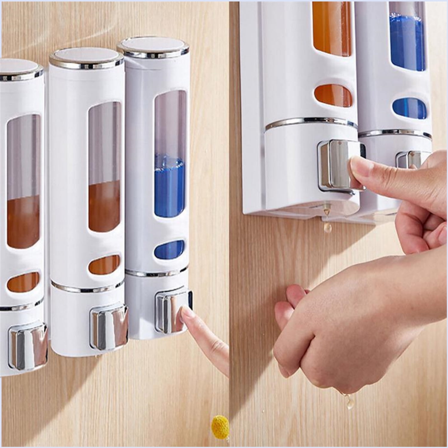 Dingrich 3 Chamber Shower Soap Dispenser, 400ml Large Capacity Shampoo and Conditioner Dispenser, Wall Mounted No Drill Shower Pump Dispenser for Shower Room, Bathroom, Hotel - White