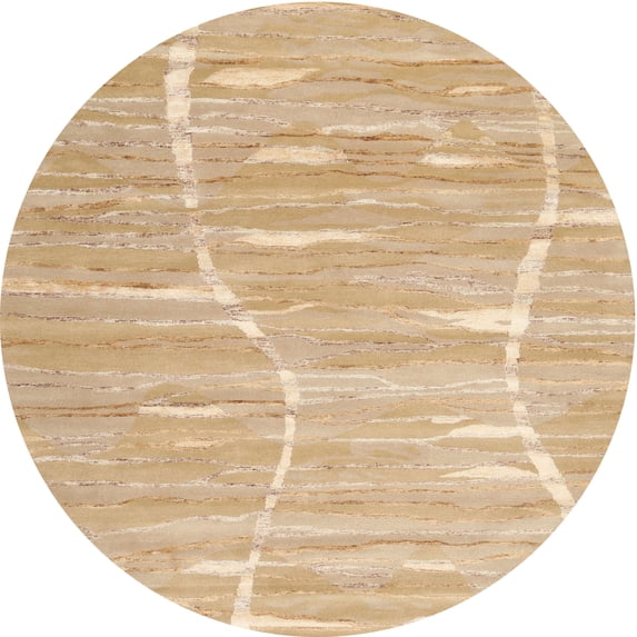 Ahgly Company Machine Washable Indoor Round Contemporary Sand Brown Area Rugs, 3' Round