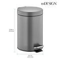 thumbnail image 3 of mDesign  3-Liter Round Metal Step Trash Can, Liner/Handle - Graphite Gray, 3 of 8