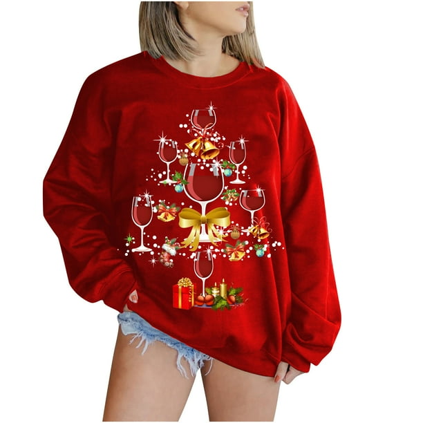 Sudadera Para Mujer Sudaderas Con Cuello Redondo Mangas Largas A La Moda Estampado de Navidad Tops Sueltos Blusa Odeerbi ODB173805