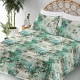 thumbnail image 3 of Jungle Design Sheet Set, Grunge Forest Colors Leaves Greenery Silhouettes with Spots Art, Fitted & Flat Sheet with Pillowcase Bedding Accent 3 Pcs Set, Twin, Sea Green Cream Sea Blue, by Ambesonne, 3 of 5