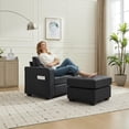 thumbnail image 5 of LAZZO Leather Ottoman, Square Faux Leather Bench with Extra Deep Cushion, Multi-Functional Footrest & Extra Seating for Living Room Bedroom, Black, 5 of 5