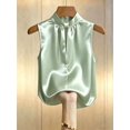 thumbnail image 2 of Blusa Sin Mangas De Satén Verde Con Cuello Plisado Y Escote Hueco, 2 of 30
