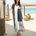 thumbnail image 6 of Woman Dresses Ndbuld Women's Loose Short Sleeved Round Neck Fashion Bohemian Flared Split Floor-Length Maxi Dress Khaki S, 6 of 6