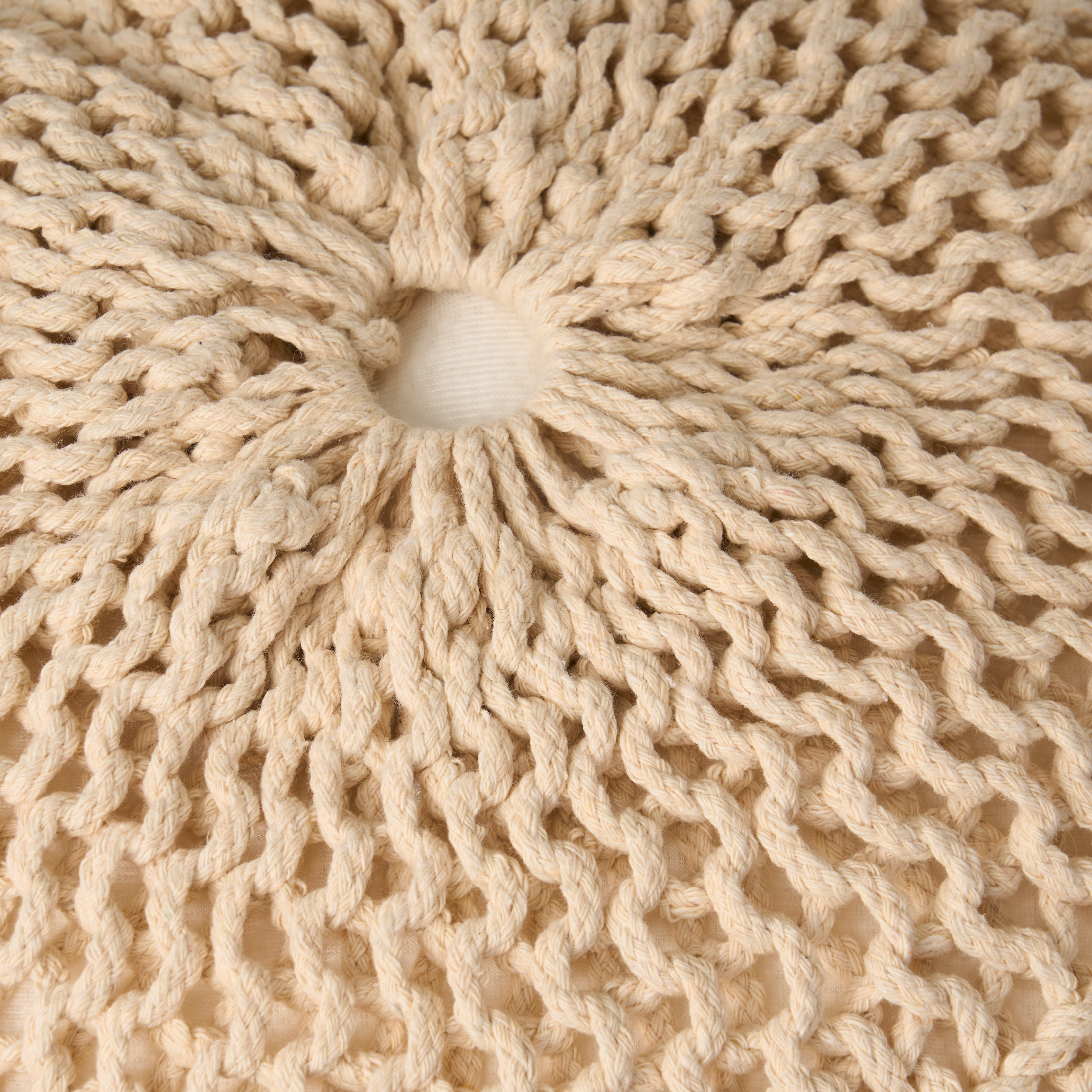Noble House Knitted Cotton Pouf, Beige