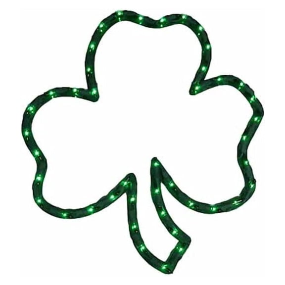 Lighted Shamrock Decoration 16 Inch - St Patrick's Day Irish Decor - Indoor/Outdoor Holiday Light - White Frame, Green Lights - Includes Suction Cup & Bulbs