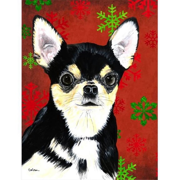11 x 15 In. Chihuahua Red And Green Snowflakes Holiday Christmas Flag, Garden Size