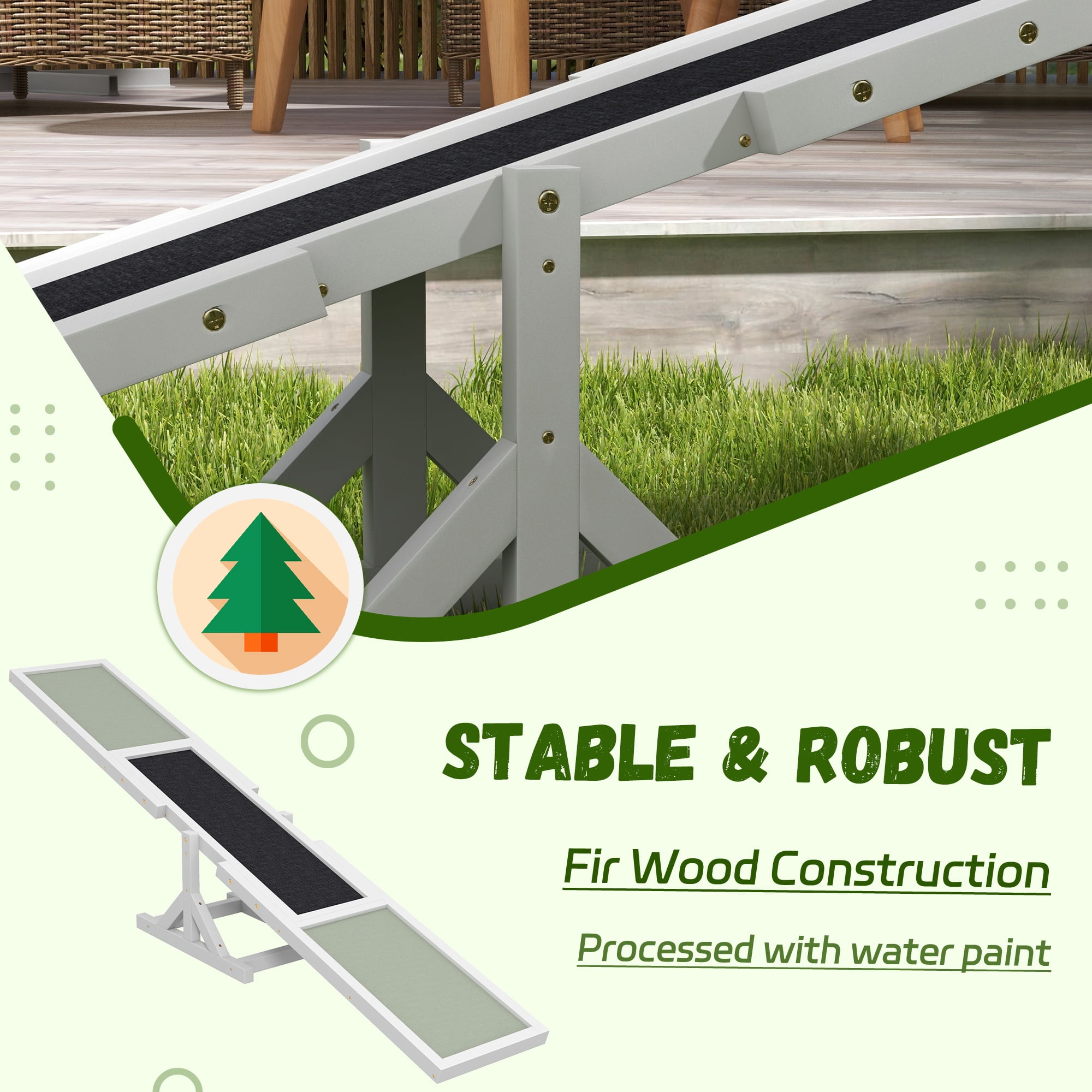 Wooden Dog Agility Seesaw for Training and Exercise, Platform Equipment Run Game Toy, Weather Resistant Pet Supplies, 71" L x 12" W x 12" H, White